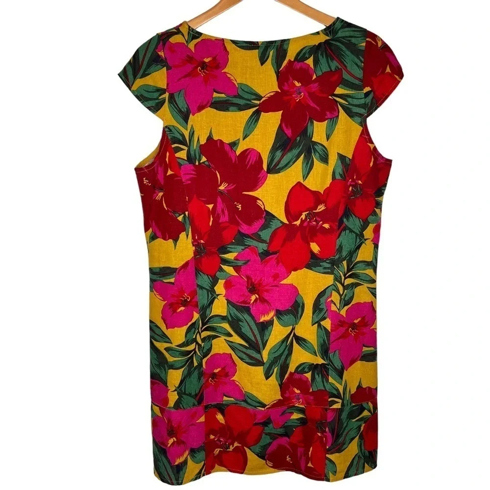For Cynthia Womens Linen Dress Size Petite Large Hawaiian Tropical Floral Print